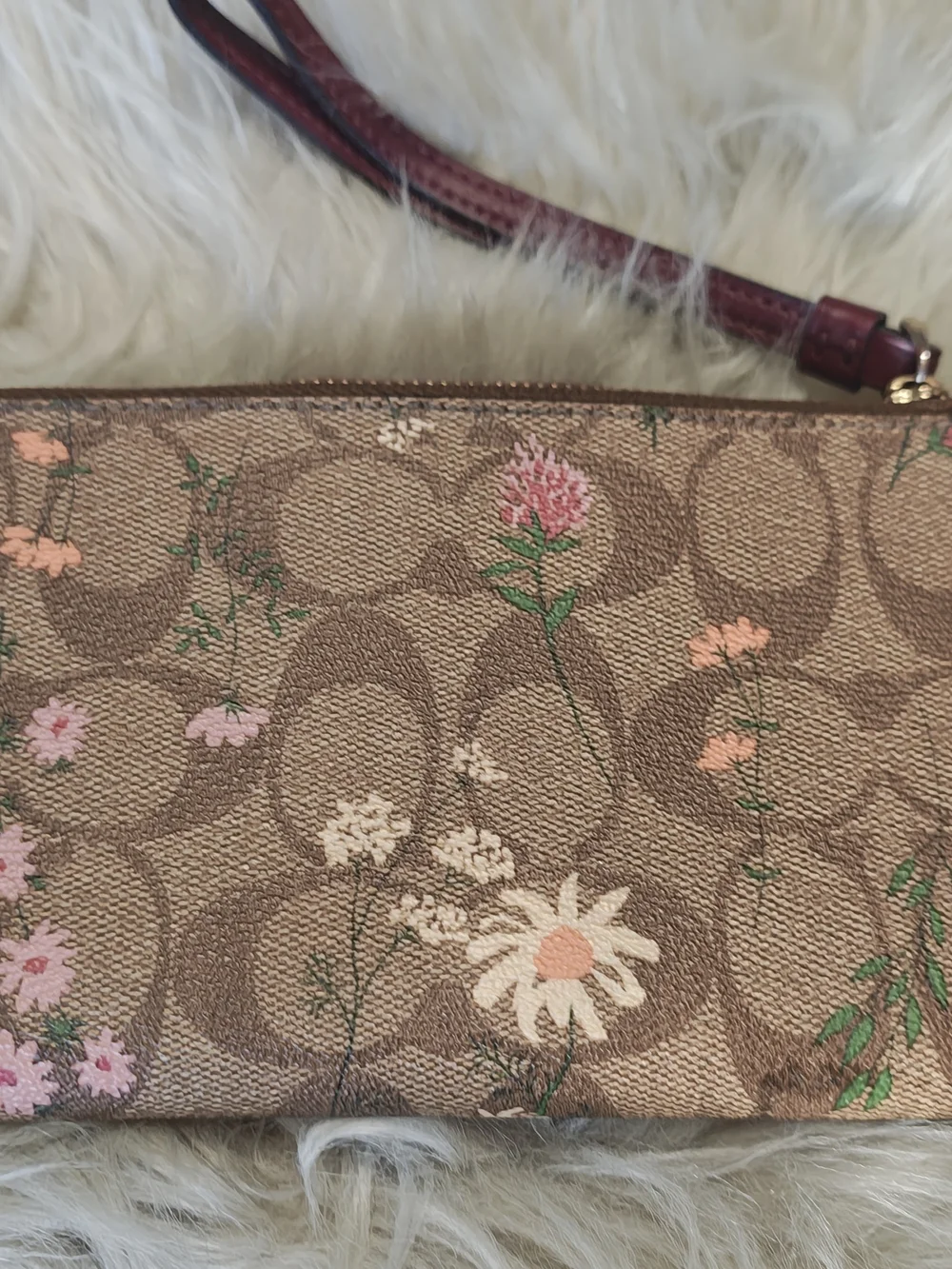 Coach Brown Signature Floral Accordion Wallet with Burgundy Snap - Picture 2 of 4